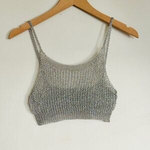 Metallic Silver Knit Tank Top